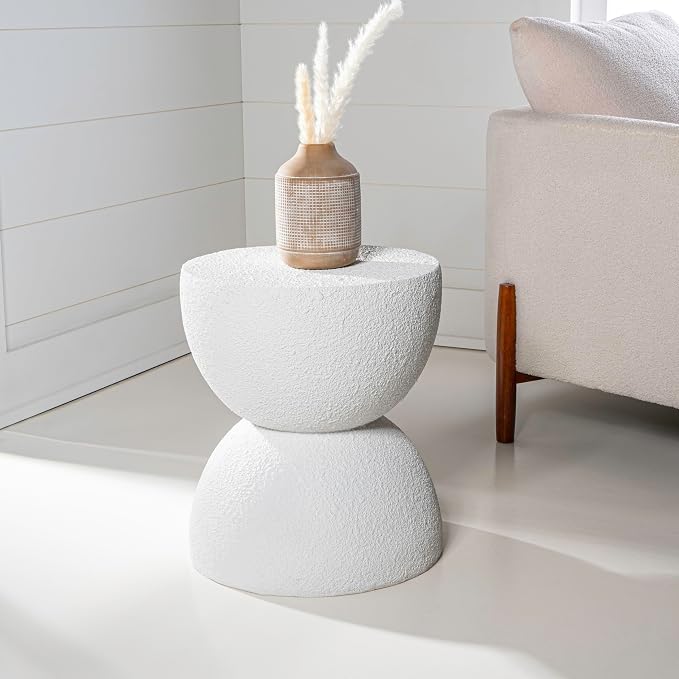 JONATHAN Y Greta Hourglass 18" White Frosted Outdoor Side Table and Stool - Image 6