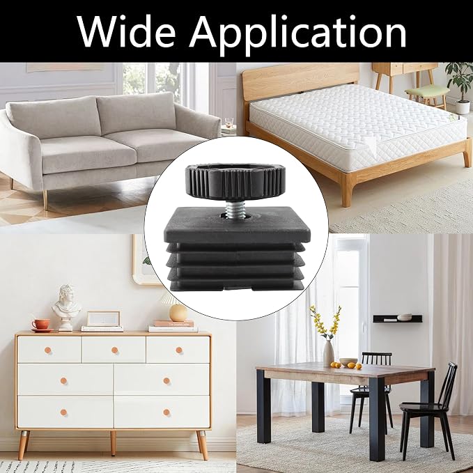 8Pcs Adjustable Leveling Feet 50 x 50mm Square Insert Kit Furniture Glide - Image 7