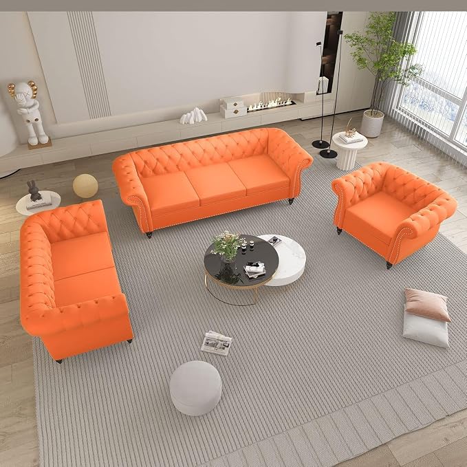 AVZEAR 3 seat Sofa, Velvet Sofa Living Room Large Sofa Modern Chesterfield - Image 4
