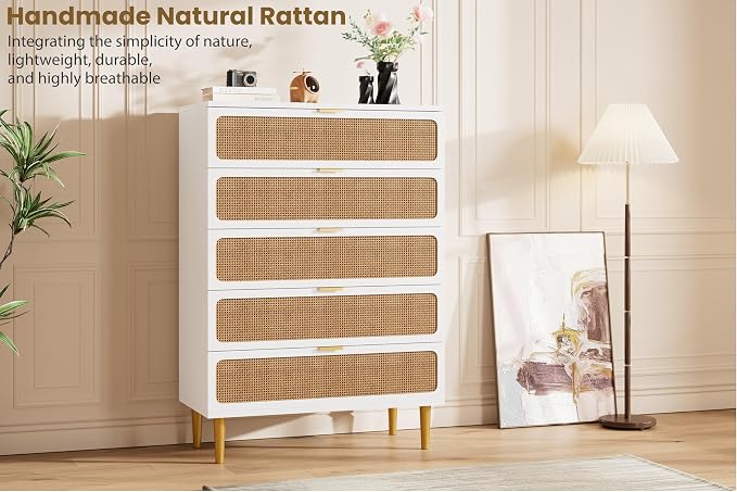 GarveeHome Rattan 5 Drawer Dressers - Image 7