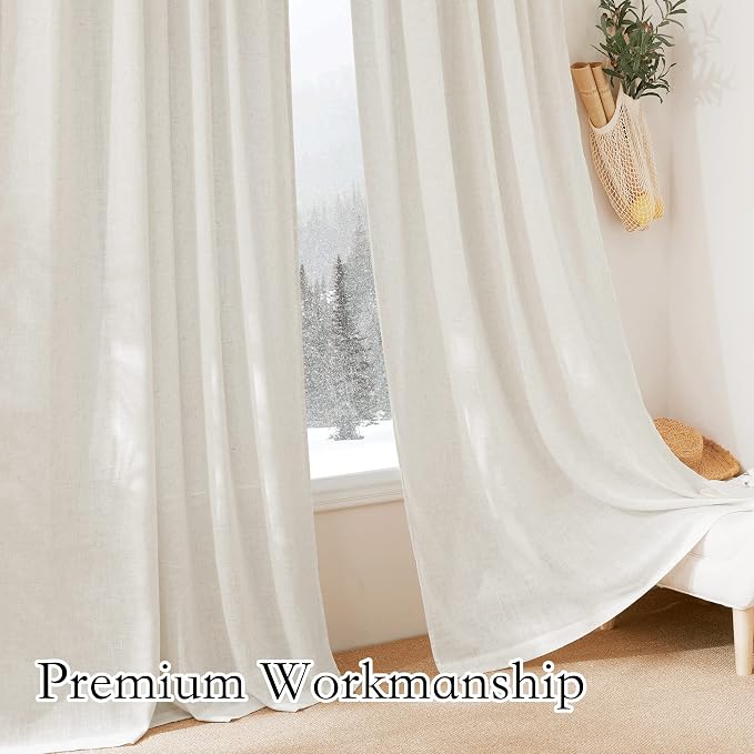 RYB HOME Semi Sheer Curtains 102 inches Long, Back Tab Light Filtration Half - Image 5