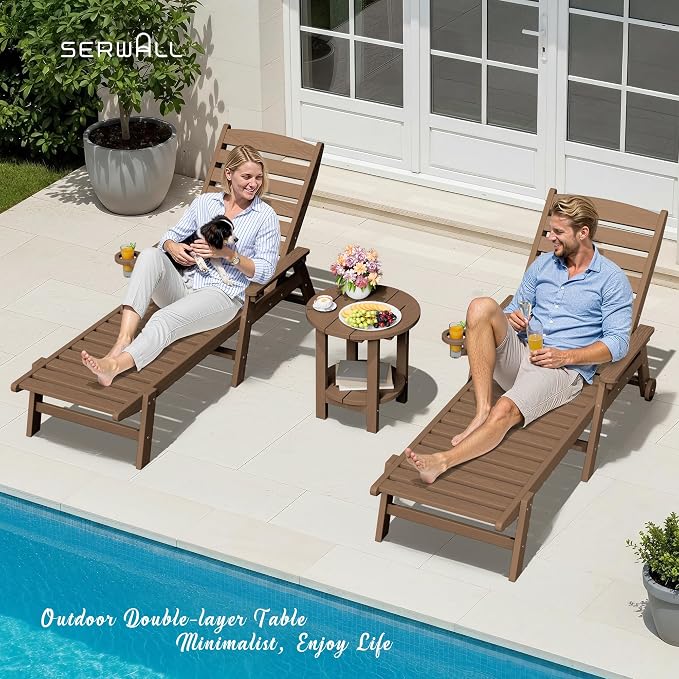 SERWALL Round Outdoor Side Table Set of 2, HDPE Small Adirondack Double End - Image 8