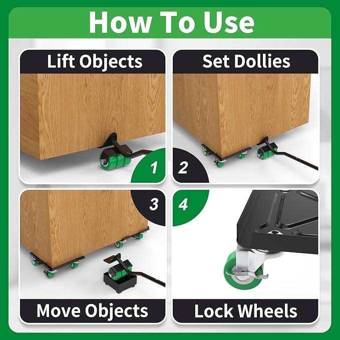 NEST EASY Upgraded Heavy Duty Furniture Dolly 360° Rotating 5 Wheels, Alloy - Image 4