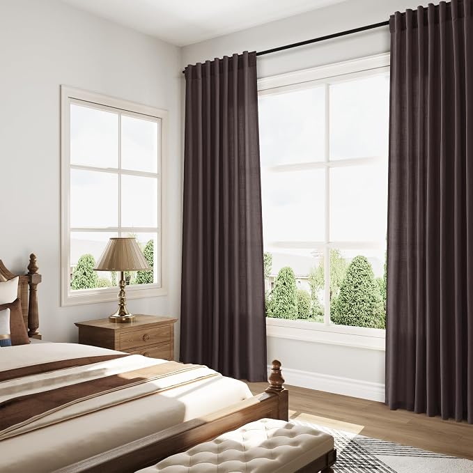 Nanspring Cocoa Coffee Linen Blend Light Filtering Back Tab Curtains 96 Inches - Image 8