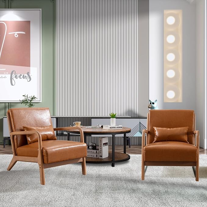 ANJ Mid Century Modern Accent Chairs Set of 2, PU Leather Reading Chair by ANJ