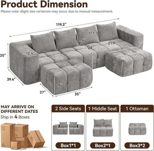 119" Boneless U-Shaped Sofa Couch - Image 2