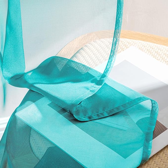MIULEE Turquoise Sheer Curtains 63 Inches Long, 4 Panels Set, Light Filtering - Image 8