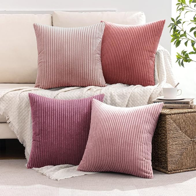 MIULEE Pack of 4 Purple Pink Valentines Corduroy Decorative Throw Pillow Covers - Image 2