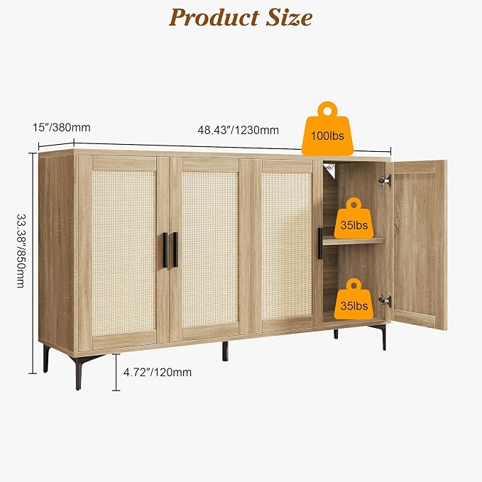 JASIWAY Buffet Cabinet with Storage, Modern Coffee Bar Cabinet Console Table - Image 3