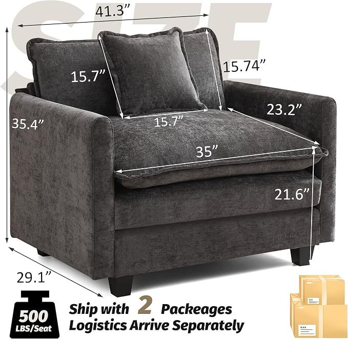 WUTUTUEE 41'' Modern Chenille Oversized Chair, Upholstered Accent Living Room - Image 2