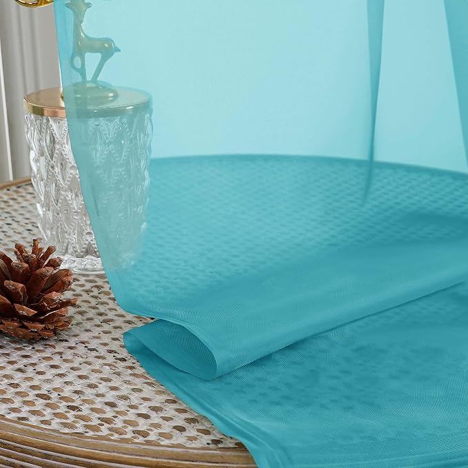 OWENIE Sheer Turquoise Curtains 108 Inches Long - Image 7