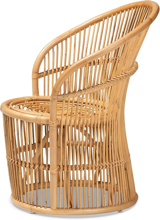 Modern Bohemian Natural Brown Rattan Accent Chair Eclectic Handmade - Image 4
