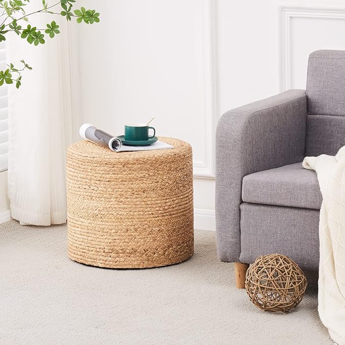 Wimarsbon 18'' Pouf Ottoman, Natural Braided Poof, Round Poufs, Rustic - Image 4