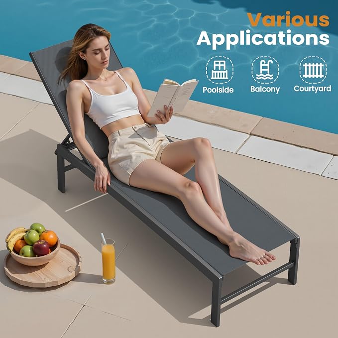 Crestlive Products Chaise Lounge Chair Outdoor Set of 2, Adjustable 5 Positions - Image 3