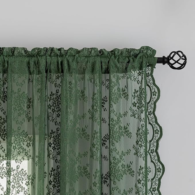 YJ YANJUN Vintage Lace Curtains 108 Inches Long- Victorian Floral Pattern Dark - Image 2