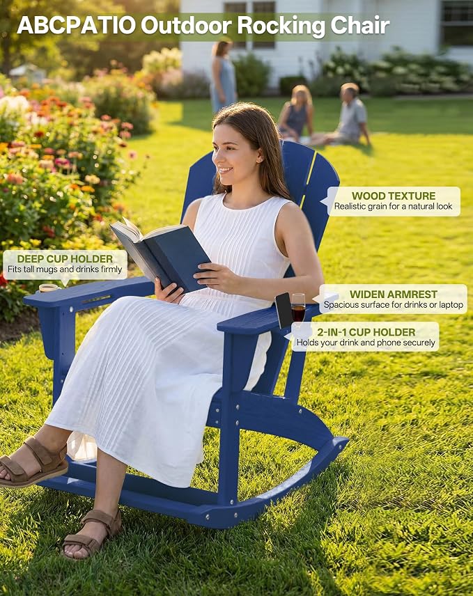 Outdoor Oversized Adirondack Rocking Chairs, All Weather HDPE Patio Rocking - Image 3