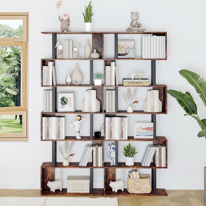 Yusong Geometric Bookcase, S Shaped Bookshelf 6-Tier Book Shelves - Image 8