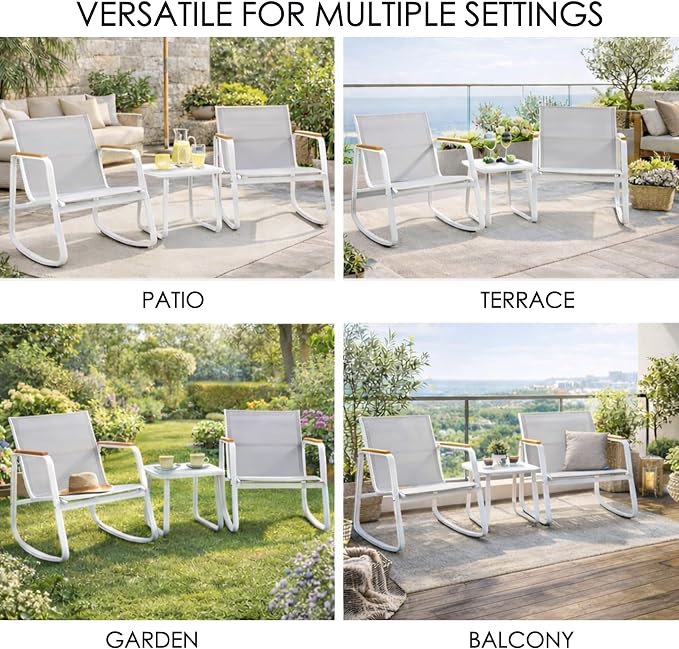 Kozyard 3-Piece Rocking Chair Set, Outdoor Rocking Textilene Bistro Set - Image 7