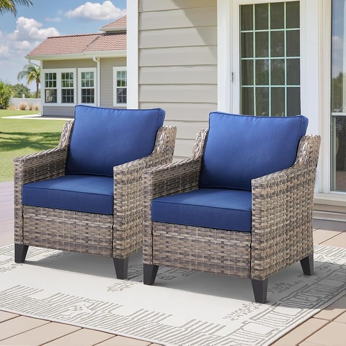 Patio Chairs Set of 2-All Weather Rattan Wicker Outdoor Chair by AMCLOBA