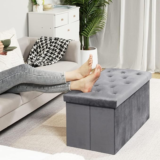 B FSOBEIIALEO Folding Storage Ottoman, Long Ottomans Shoes Bench, Velvet - Image 5