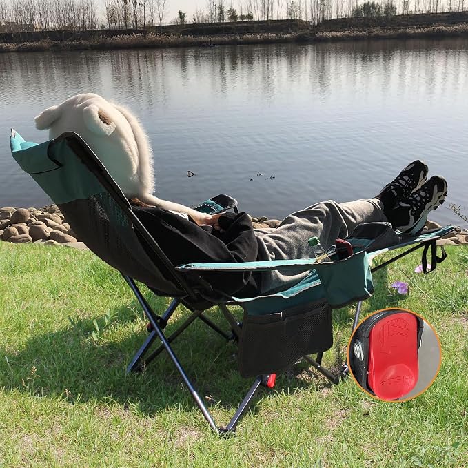 Reclining Camping Chair with Removable Footrest Lounge Chair with Headrest - Image 2