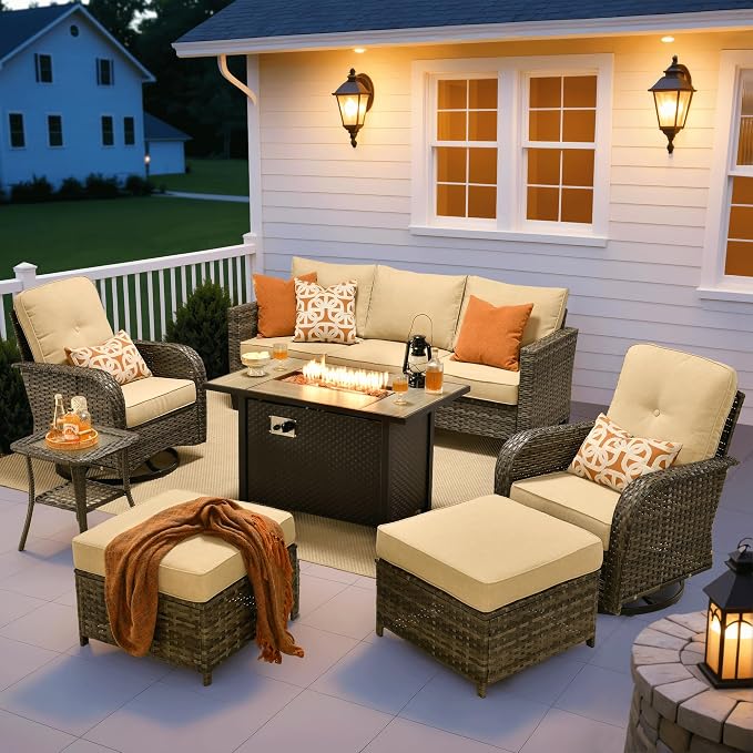 ovios 7 Pieces Patio Furniture Set, Outdoor Wicker Sofa Couch by OVIOS