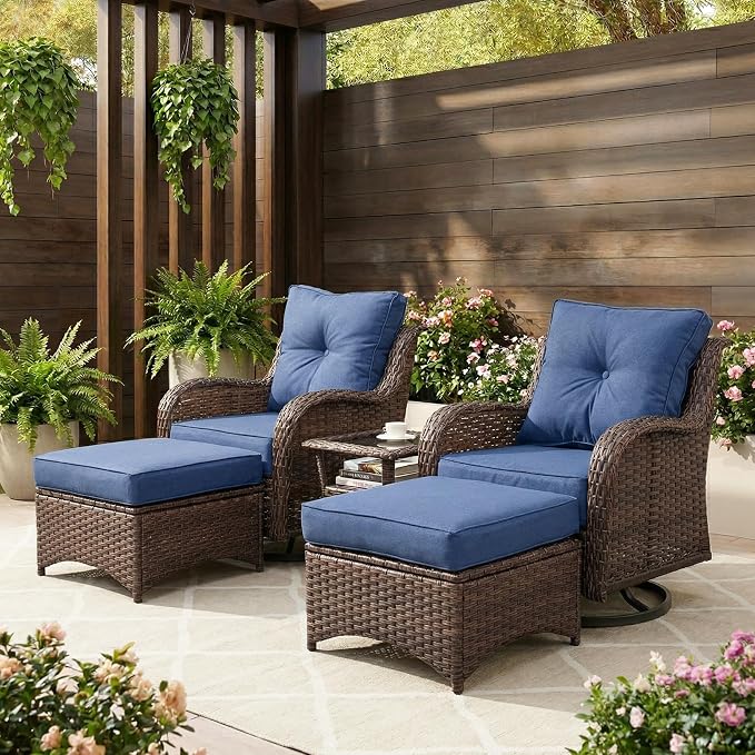Patio Furniture Set, High Back Swivel Rocker Chairs, Weather Resistant Olefin by SAILARYPatioFurniture