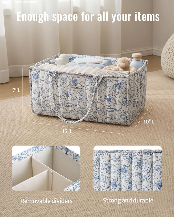 Blissful Diary Floral Diaper Caddy Organizer, Stylish Nursery Storage Basket - Image 3