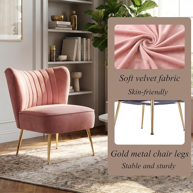Velvet Accent Chairs Set of 2 Comfy Living Room Chair Armless Slipper Chair Mid - Image 6