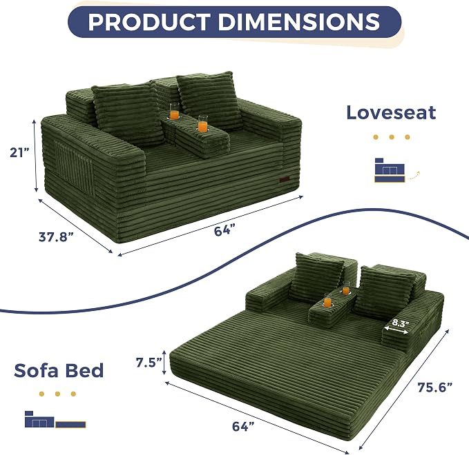 MAXYOYO Loveseat Sofa Bed, Striped Faux Fur Foldable Floor Sofa Couch in A Box - Image 2