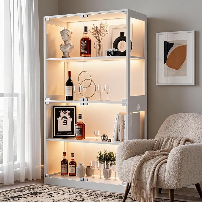 IDEALHOUSE Glass Display Cabinet 4-Tier, Curio Cabinets by IDEALHOUSE