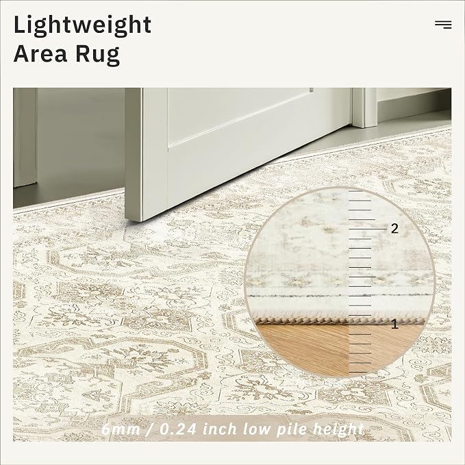 Soalmost 8x10 Area Rugs, Washable Rugs, Large Stain Resistant Beige Area Rug - Image 7
