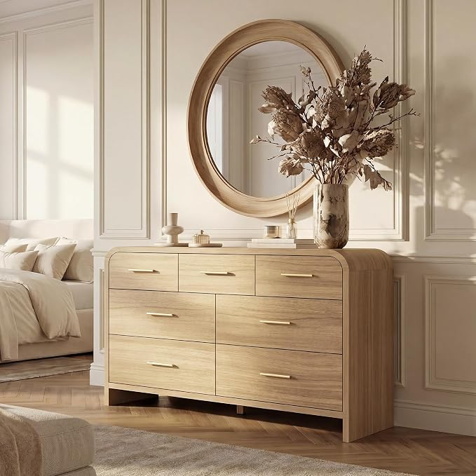 Curved 7-Drawer Dresser for Bedroom, 53.82" Wide Modern Chest of Drawers by TheBeautyofRusticRefined