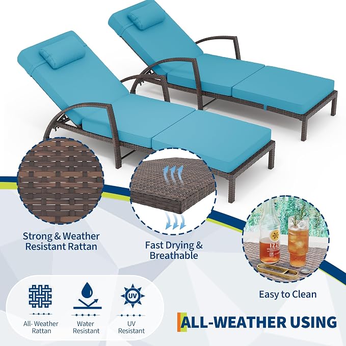 GarveeLife 2-Piece Rattan Patio Folding Chaise Lounge, 5-Position Adjustable - Image 6