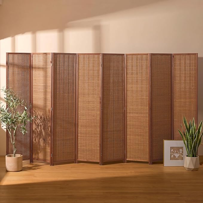 8 Panel Room Divider and Extra Wide Folding Privacy Screen, Bamboo Room Divider by cocosica