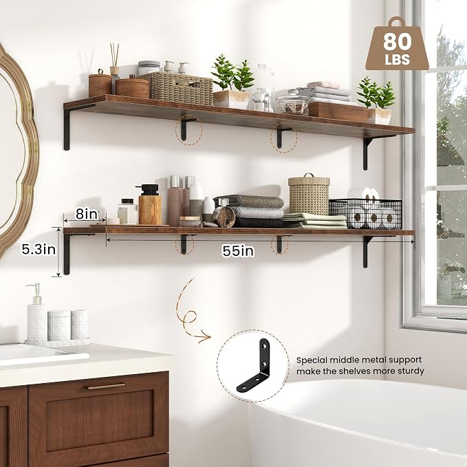 Fun Memories Deep Floating Shelves, 55W x 8D Floating Shelves Set of 2 - Image 3
