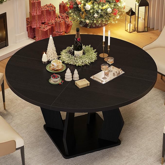 IBF Black Round Dining Table for 4-6, 47 Inch Kitchen Table - Image 4