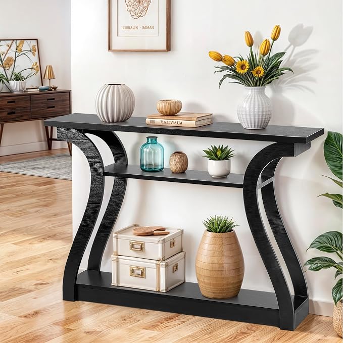 SUPER DEAL Wood Console Table 3 Tier Narrow Entryway Table - Image 4