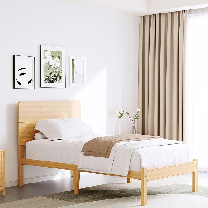 BOSRII 14in High Solid Bamboo Wood Platform Twin XL Bed Frame - Image 4