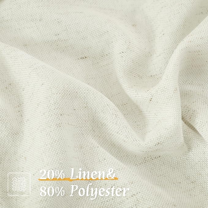 LAMIT Cream Linen Curtains 54 Inch Length 2 Panels, Light Filtering Faux Linen - Image 2