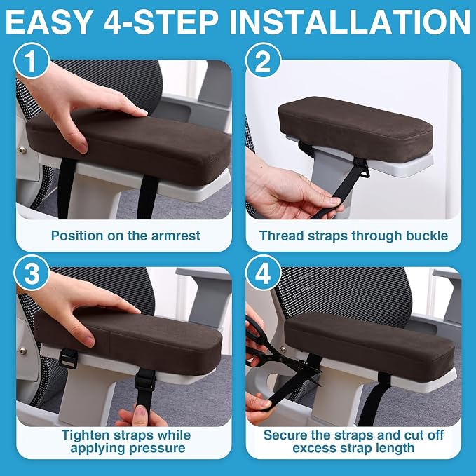 Smiry Ergonomic Office Chair Armrest Pads, Memory Foam Arm Rest Covers - Image 6