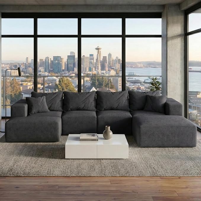 132" Modular Sectional Sleeper Sofa Couch, Modern Cloud Chenille Sectional Couch - Image 3