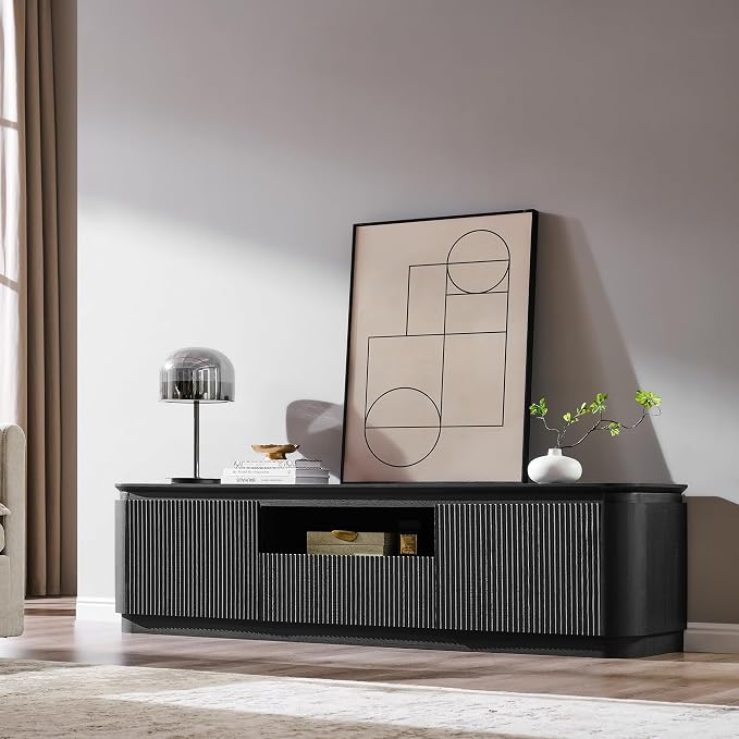 70" Fluted TV Stand for TVs Up to 80", Mid Century Modern Entertainment Center - Image 3