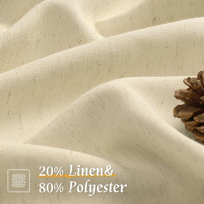 LAMIT Beige Linen Window Curtains 72 Inch Length 2 Panels, Thick Linen Textured - Image 2
