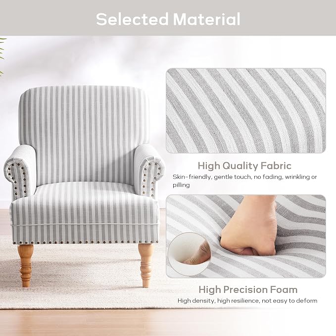 HUIMO Linen Fabric Accent Chair, Mid-Century Modern Armchair - Image 5