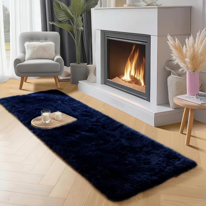 PAGISOFE Navy Blue Runner Rug 2x6, Fluffy Dark Blue Rugs - Image 5
