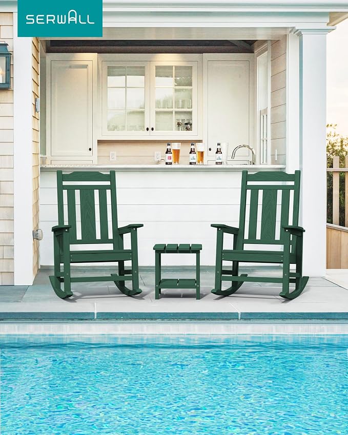 SERWALL HDPE Outdoor Rocking Chair Set of 4, Patio Rocking Chairs Set, Rocking - Image 2