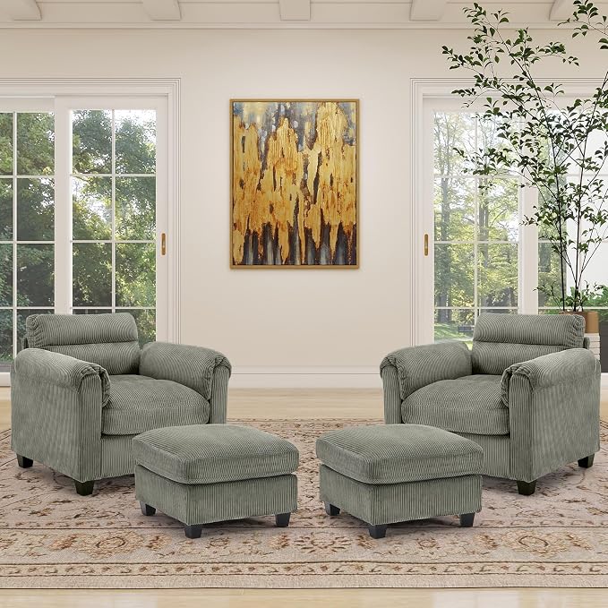 HAOMARKETS Corduroy 4-Piece Sofa Set, Upholstered Ottoman Set of 2 and Accent by HAOMARKETS