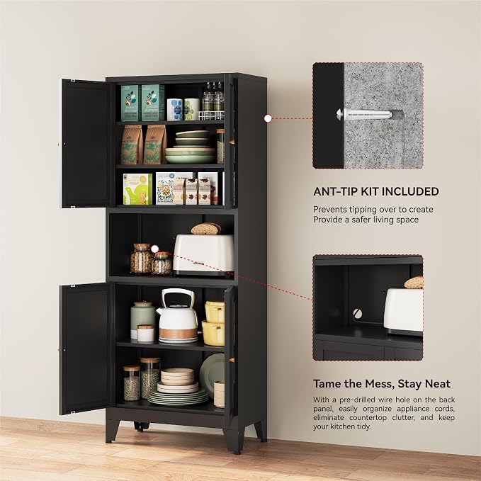 YAUWOH 69" Tall Metal Pantry Cabinet - Image 4