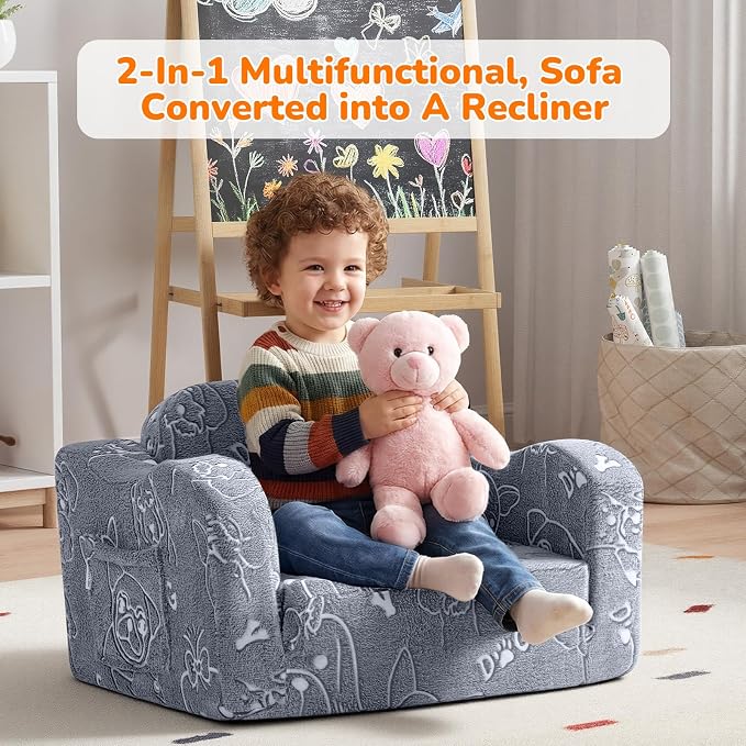 MeMoreCool Glowing Dog Print Kids Chair, 2-in-1 Foldable Kids Couch - Image 5
